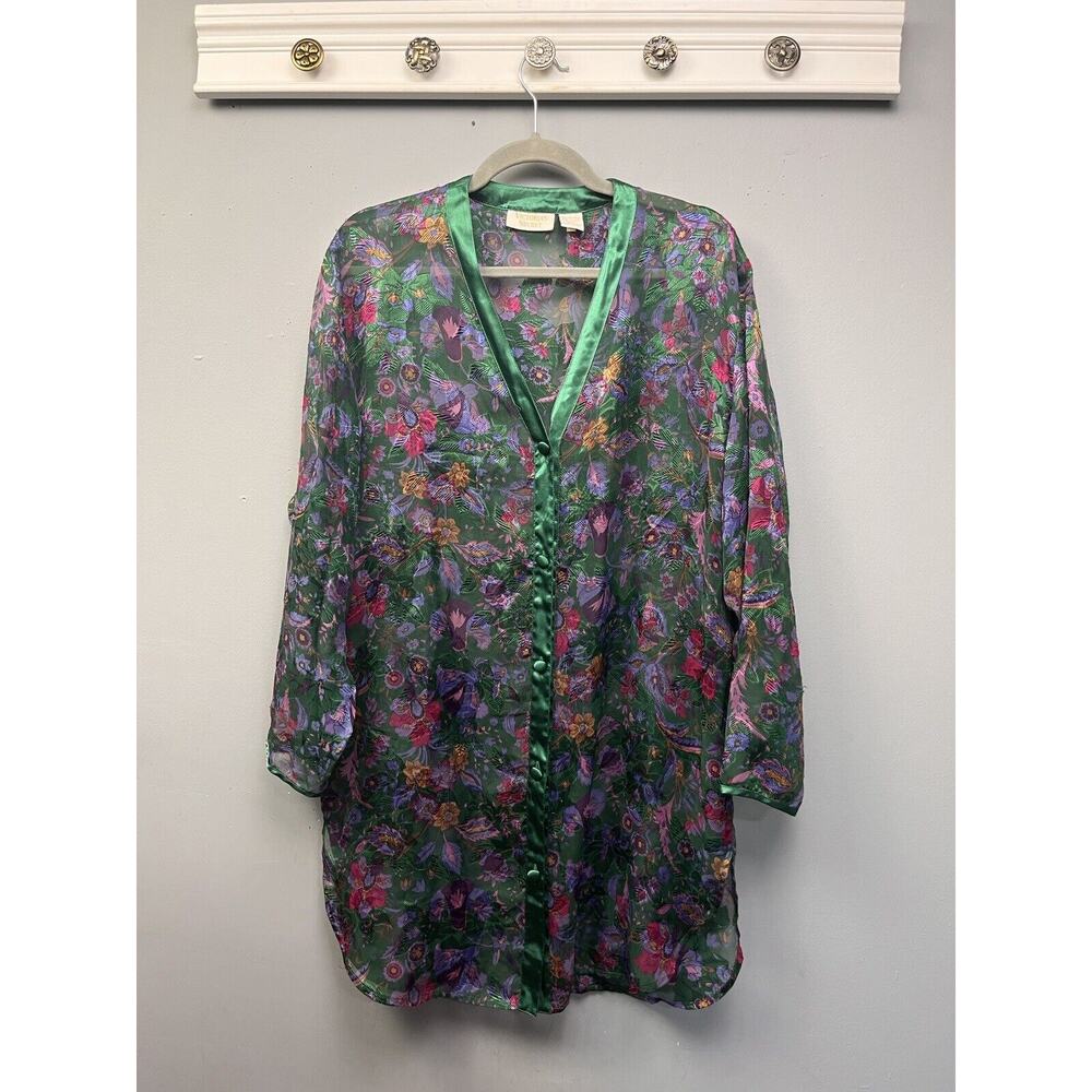 Victoria’s Secret Night Shirt Nightgown Green Floral Size M/L Gold Label Vintage